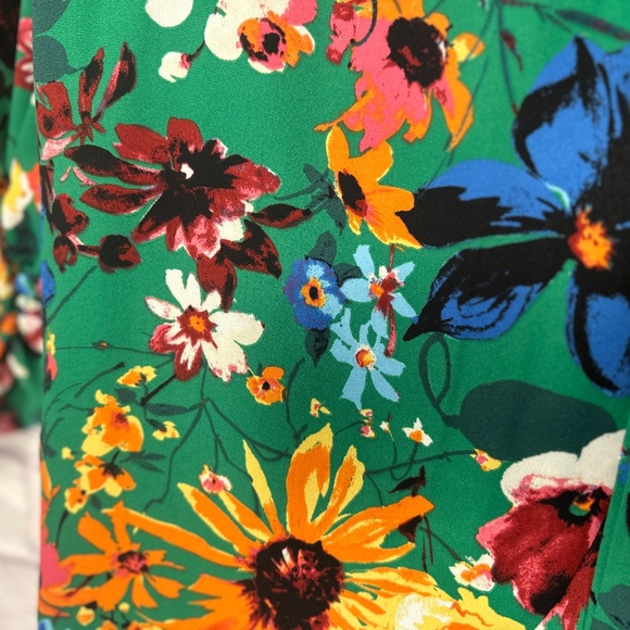 NYC Floral Green Long Sleeve Wrap Dress- Size L - Picture 7 of 11